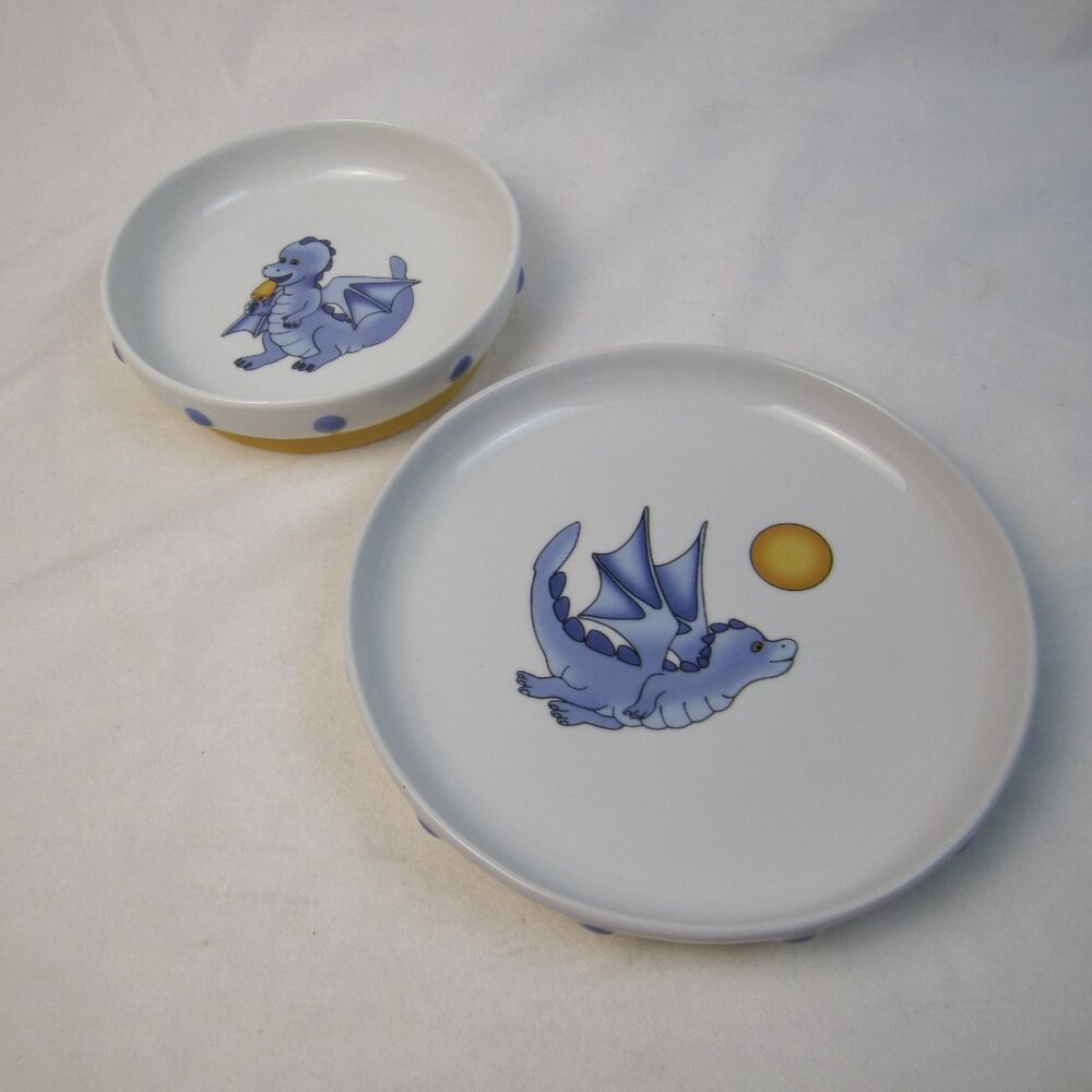 Vintage IKEA SMASKIG Childs Bowl & Plate Set Dragon 1999 # 16558